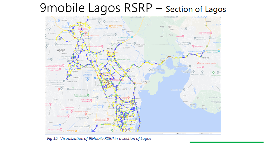 4G Spectrum usage 2022 - 9mobile Lagos RSRP - Section of Lagos