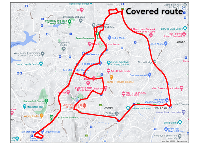 Ibadan NIWBQR - Route Covered for Data Collection