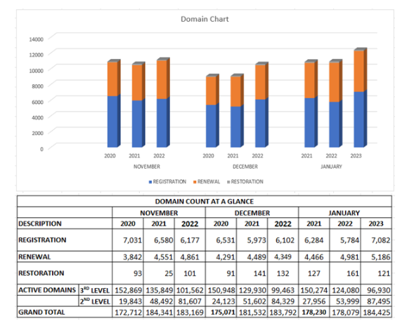 Nigeria active domain names January 2023 -