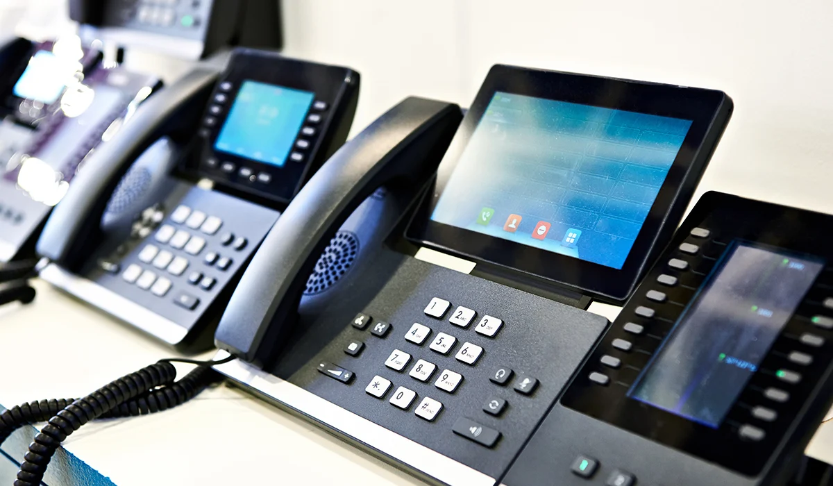 VoIP Phones lined up and connected