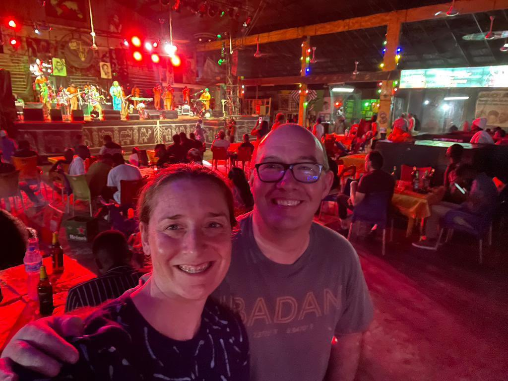 Ben Llewellyn-Jones and wife, Laura at Fela Shrine in Lagos