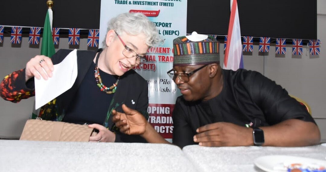 Gill Atkinson and Director Trade FMITI, Suleman Audu, at the workshop