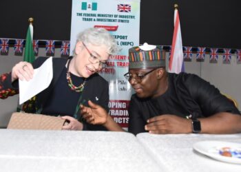 Gill Atkinson and Director Trade FMITI, Suleman Audu, at the workshop