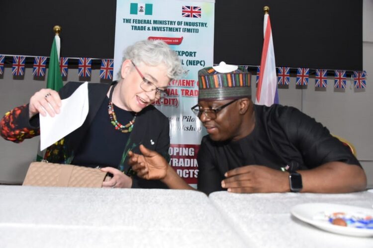 Gill Atkinson and Director Trade FMITI, Suleman Audu, at the workshop