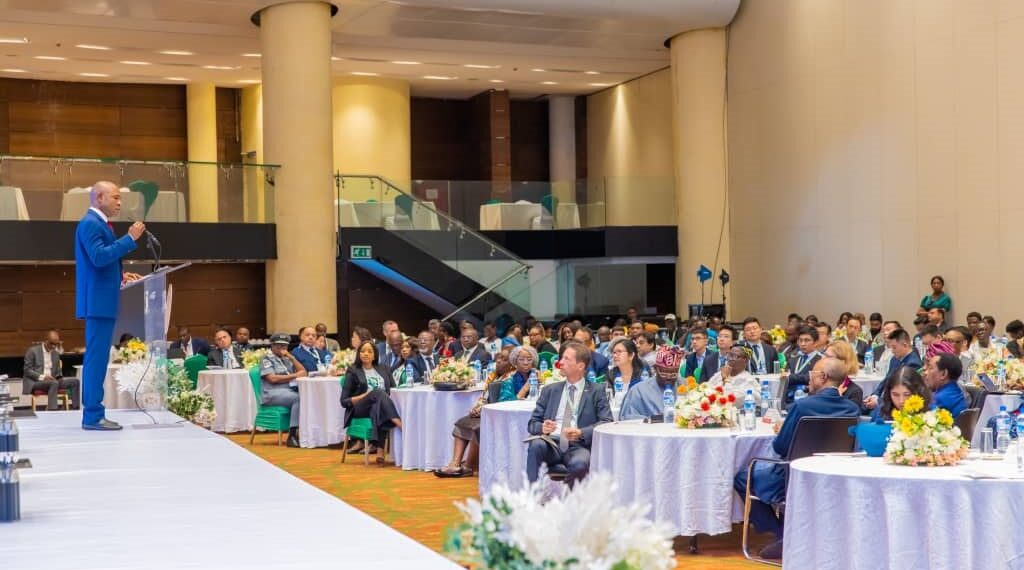 Governor Peter Mbah of Enugu State speaking at LCCI