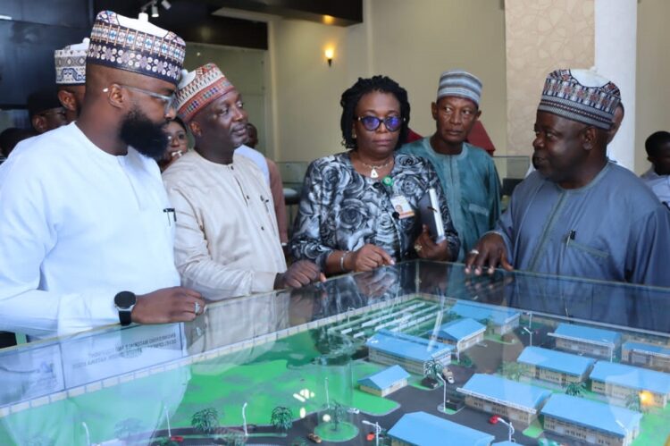 R-l: Khalil Suleiman Halilu, Executive Vice Chairman/CEO, National Agency for Science and Engineering Infrastructure (NASENI); Dr. Mohammed Dahiru, Chairman, Presidential Implementation Committee for the Nigerian/Czech Republic Technology Transfer Agreement; Mrs. Nonyem Onyechi, Coordinating Director, Planning and Business Development Directorate, NASENI; Prof. Dansheu Gwandangaji, Coordinating Director, Engineering Infrastructure Directorate, NASENI; and Dr. Mohammed Mohammed, Director, Procurement, NASENI, when the new EVC/CEO was being giving a guided tour of NASENI on his assumption at the Agency’s Headquarters on Monday 4 September, 2023 in Abuja.