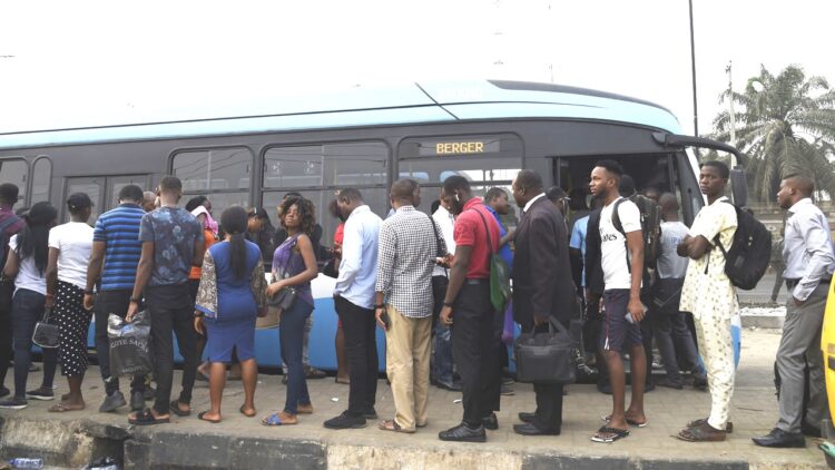 Passengers at BRT terminal