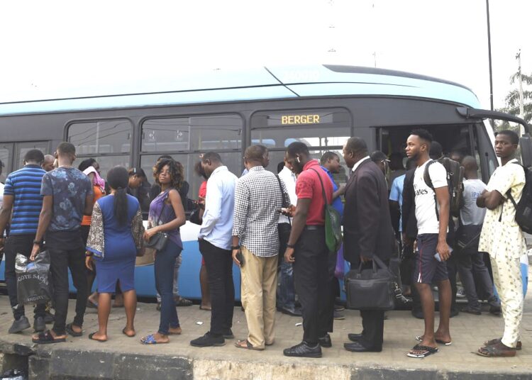 Passengers at BRT terminal