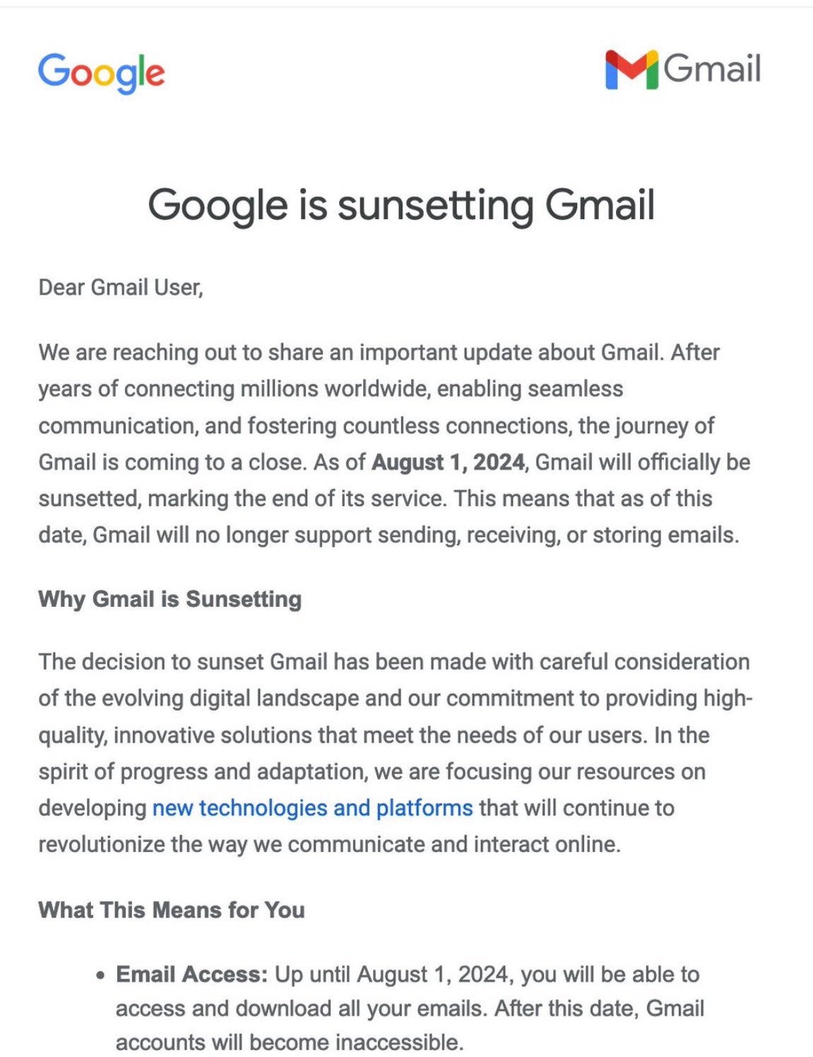 Google Clarifies Misconceptions Surrounding Gmail Shutting Down Rumors