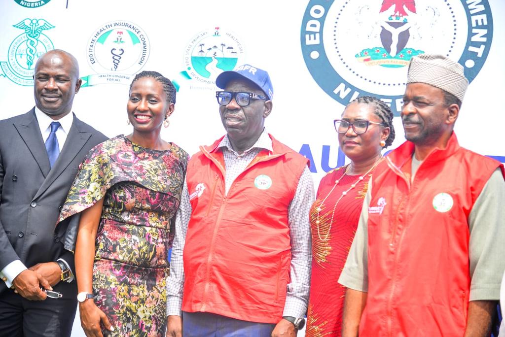 Governor Godwin Obaseki of Edo State with Folake Owodunni