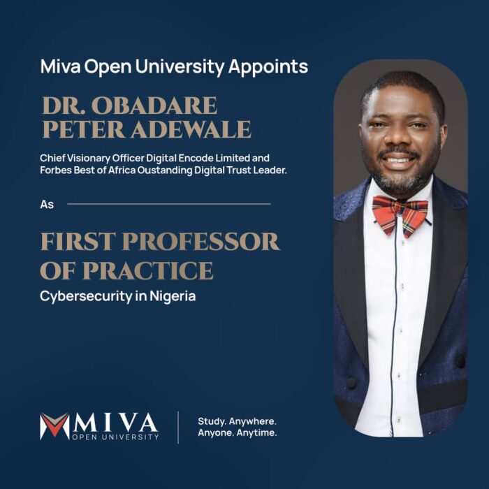 Dr. Obadare Peter Adewale Appointed Professor of Practice at Miva Open University