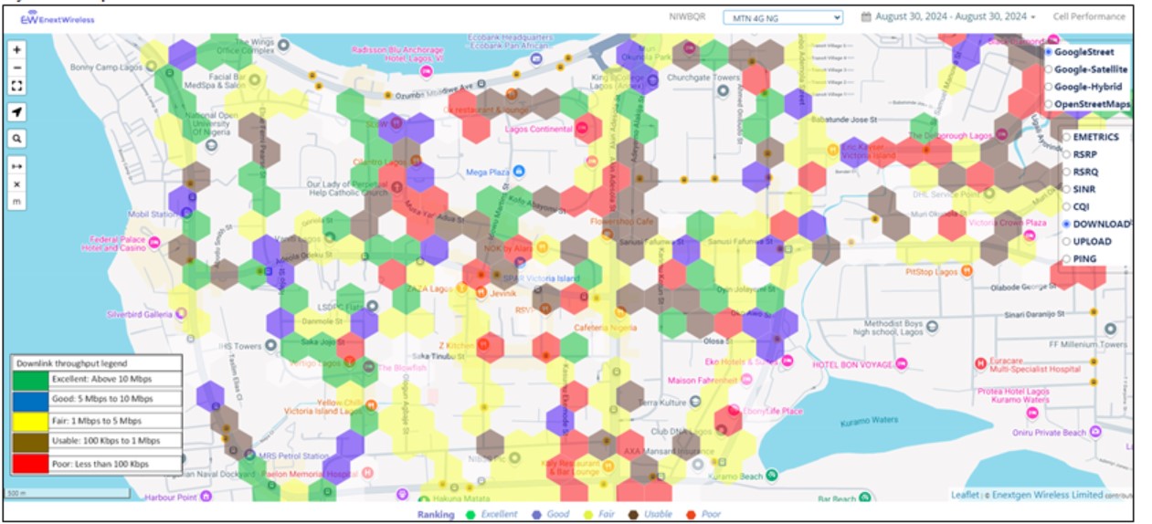 Enextgen Wireless 4G and 5G Survey - MTN 4G LTE Downlink Throughput August 30, 2024