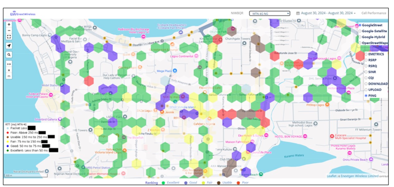 Enextgen Wireless 4G and 5G Survey - MTN 4G LTE Ping Results, August 30, 2024