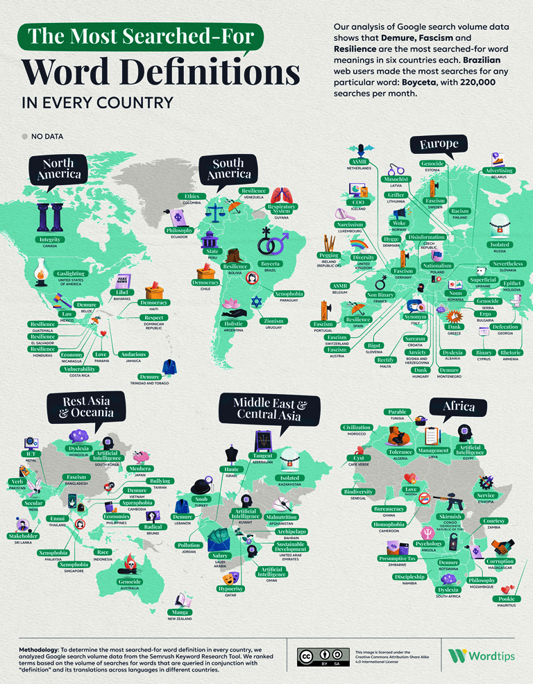 Most Searched-for Word Definition on Google by countries in 2024