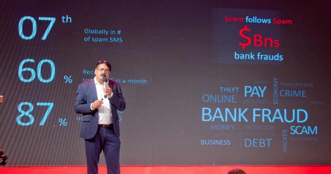 Dinesh Balsingh speaking at the launch of Airtel Spam Alert