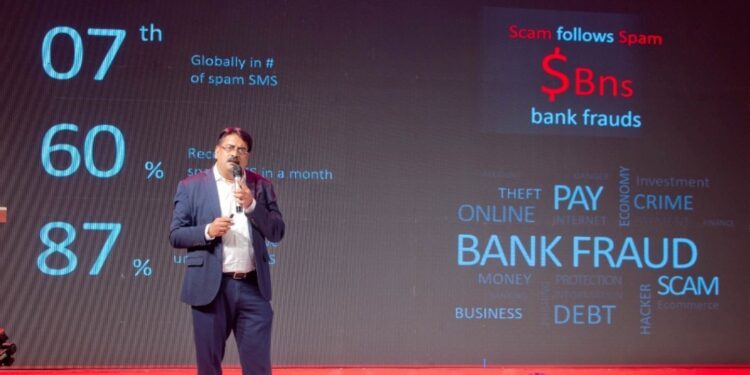 Dinesh Balsingh speaking at the launch of Airtel Spam Alert