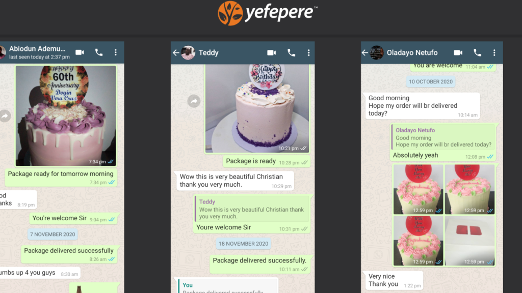 Order Cake on Yefepere via WhatsApp