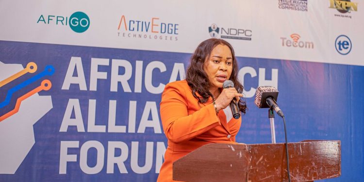 Happiness Obioha, CEO of Tizel Cybersecurity, speaking at AfriTECH 5.0