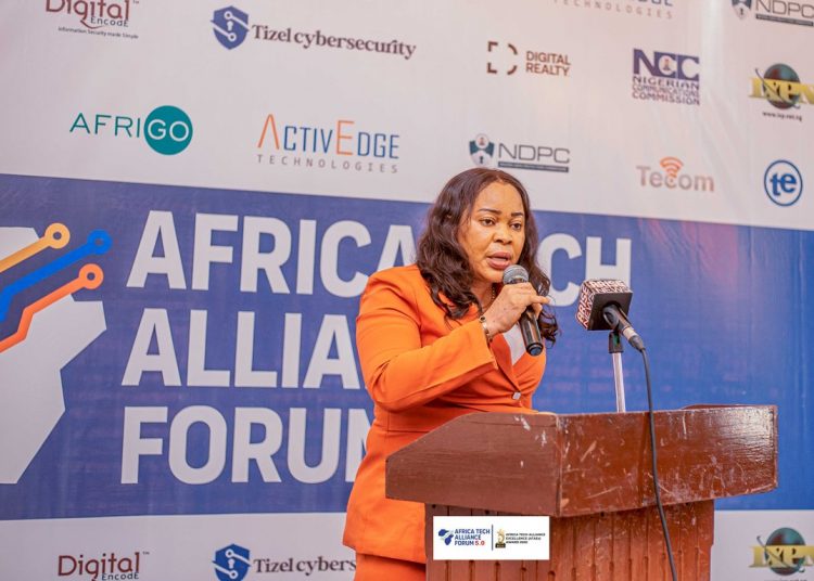 Happiness Obioha, CEO of Tizel Cybersecurity, speaking at AfriTECH 5.0