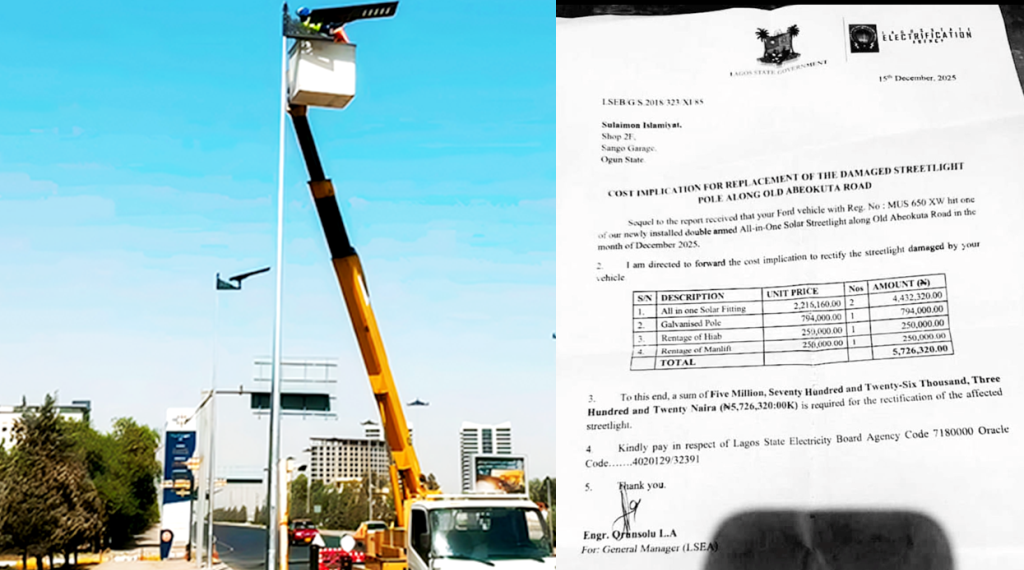 Motorist to pay for damaged Streetlight in Lagos