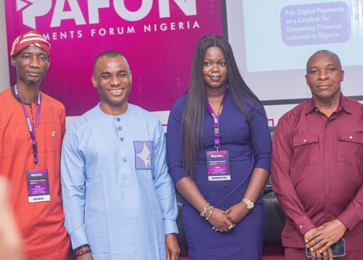 L-r: Alhaji Adeyemo Yusuf, national vice president, AMMBAN; Mr. Chika Nwosu, managing director, PalmPay Nigeria; Ms. Unwana Enang, product manager, Moniepoint Group, and Chike Onwuegbuchi, chairman of NITRA, at PAFON 3.0
