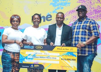 The grant presentation to winners at The Pitchathon