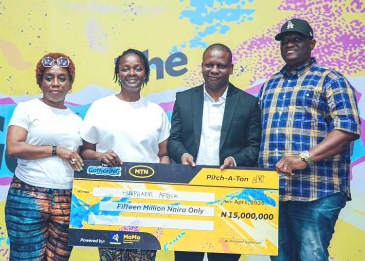 The grant presentation to winners at The Pitchathon