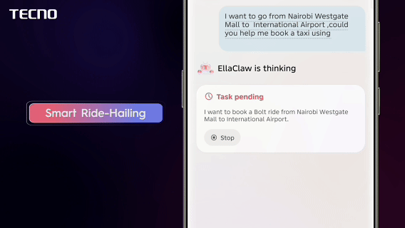 Smart ride hailing |  TECNO EllaClaw Agentic AI