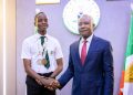 Governor of Enugu State, Peter Mbah, received 13-year-old STEM Olympiad gold medalist, Chimdiebube Onwubiko