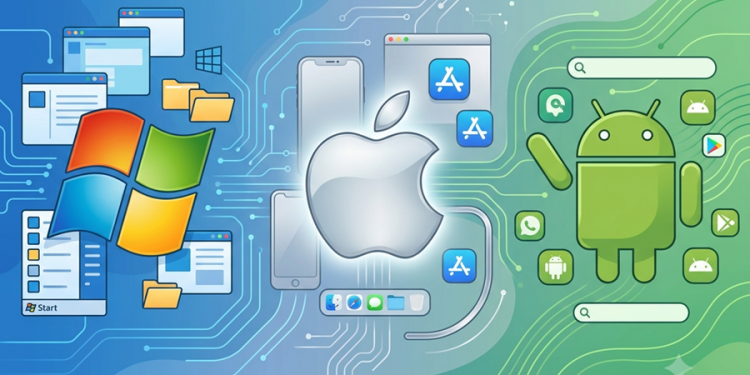 Windows, Apple and Andriod designed by Gemini AI